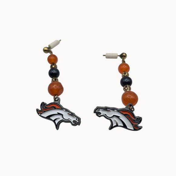 Denver Broncos Football Dangle Drop Team Sports Horse Logo Charm Beaded Earrings - Picture 1 of 6